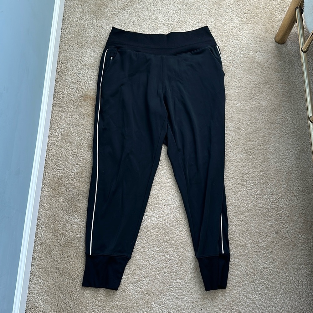 Athleta Black High Rise Jogger w/ White Stripe